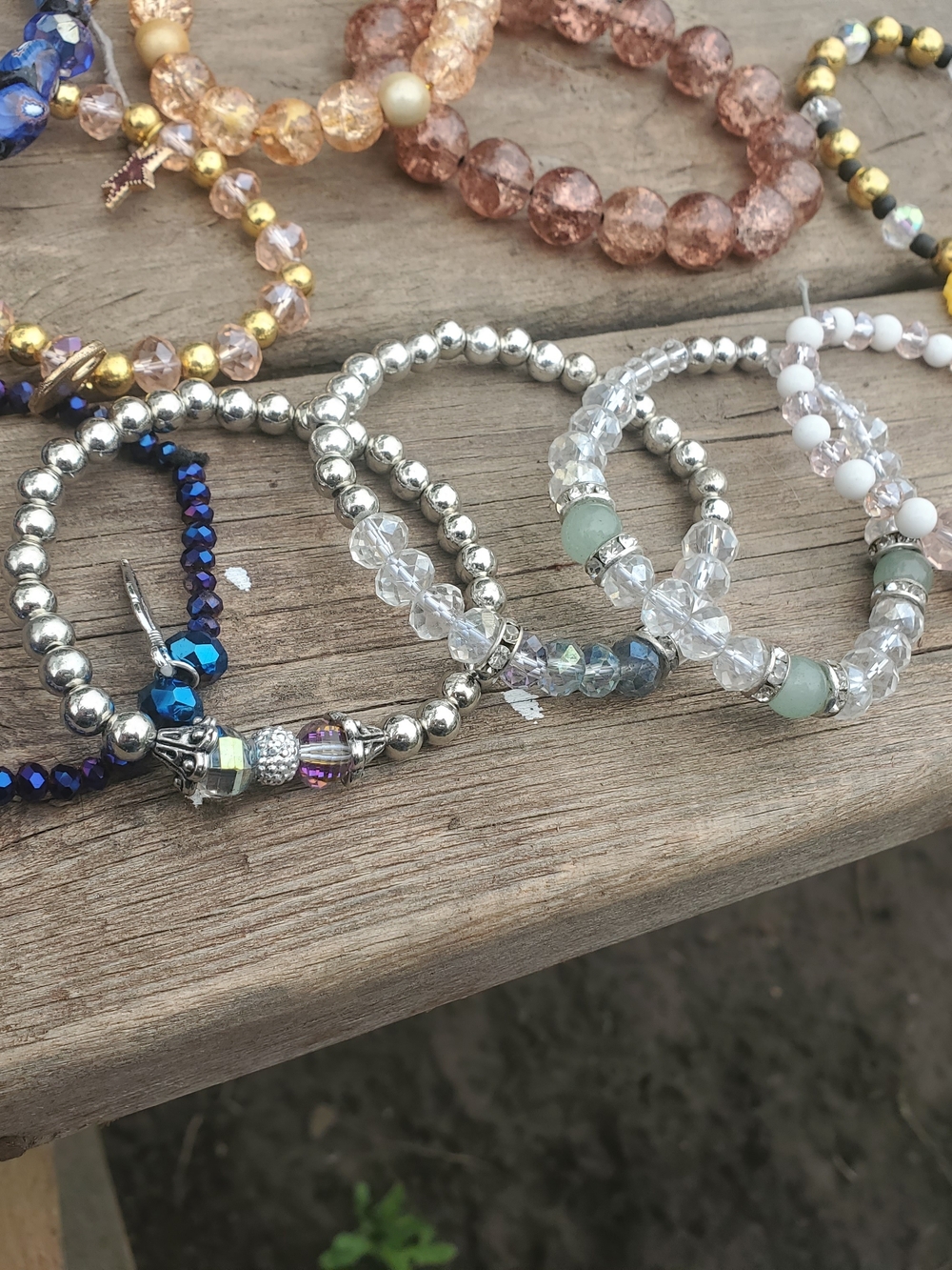 Silver and Clear Beaded Stretch Bracelet - Women Jewelry
